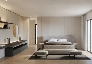 Chengdu Villa bedroom in warm neutral tones