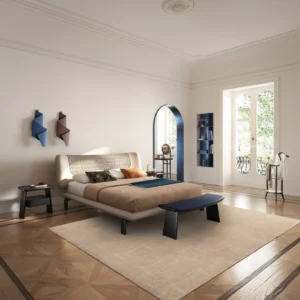 DUO 25 bedroom with pale walls and timber floor