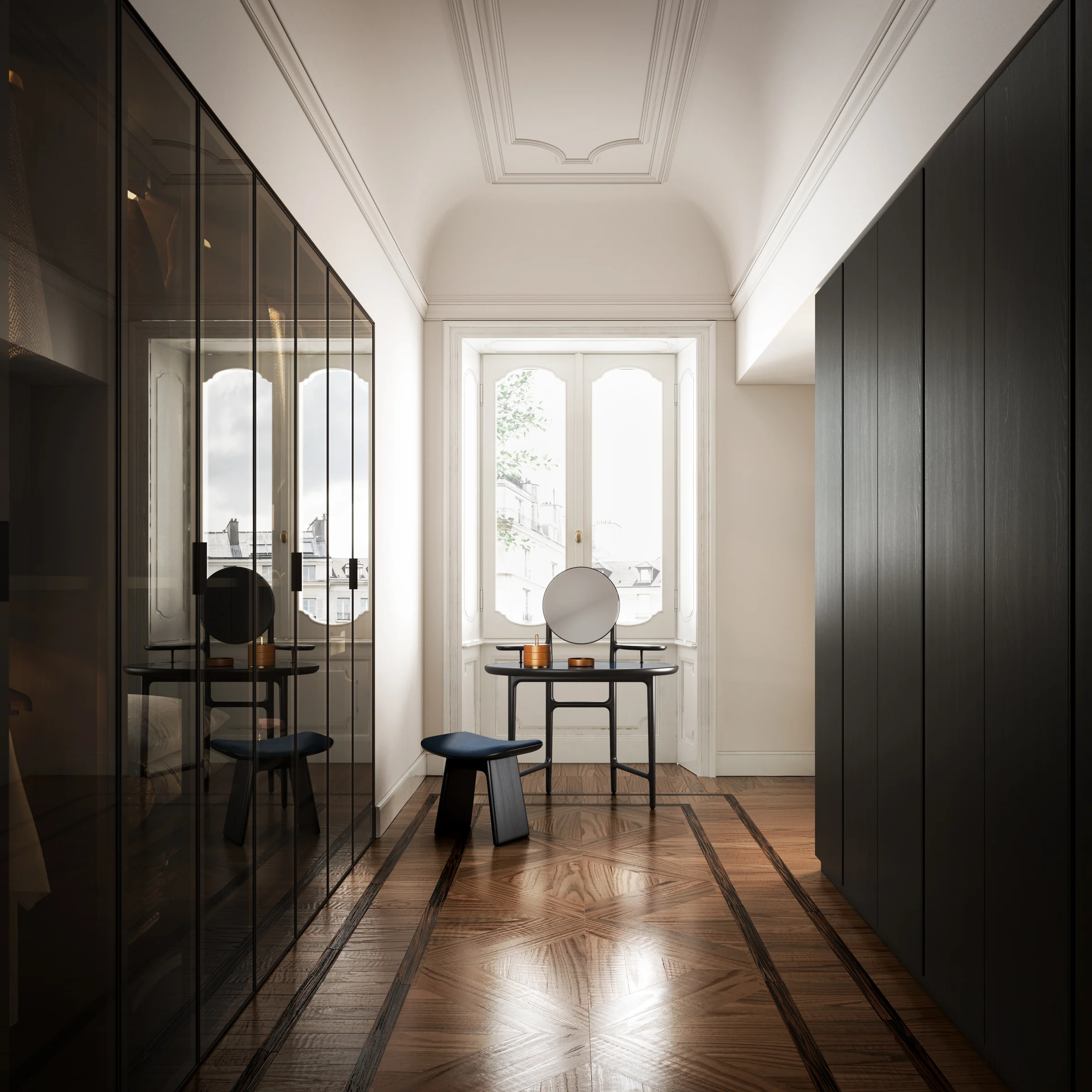DUO 25 wardrobe corridor with glazed fronts