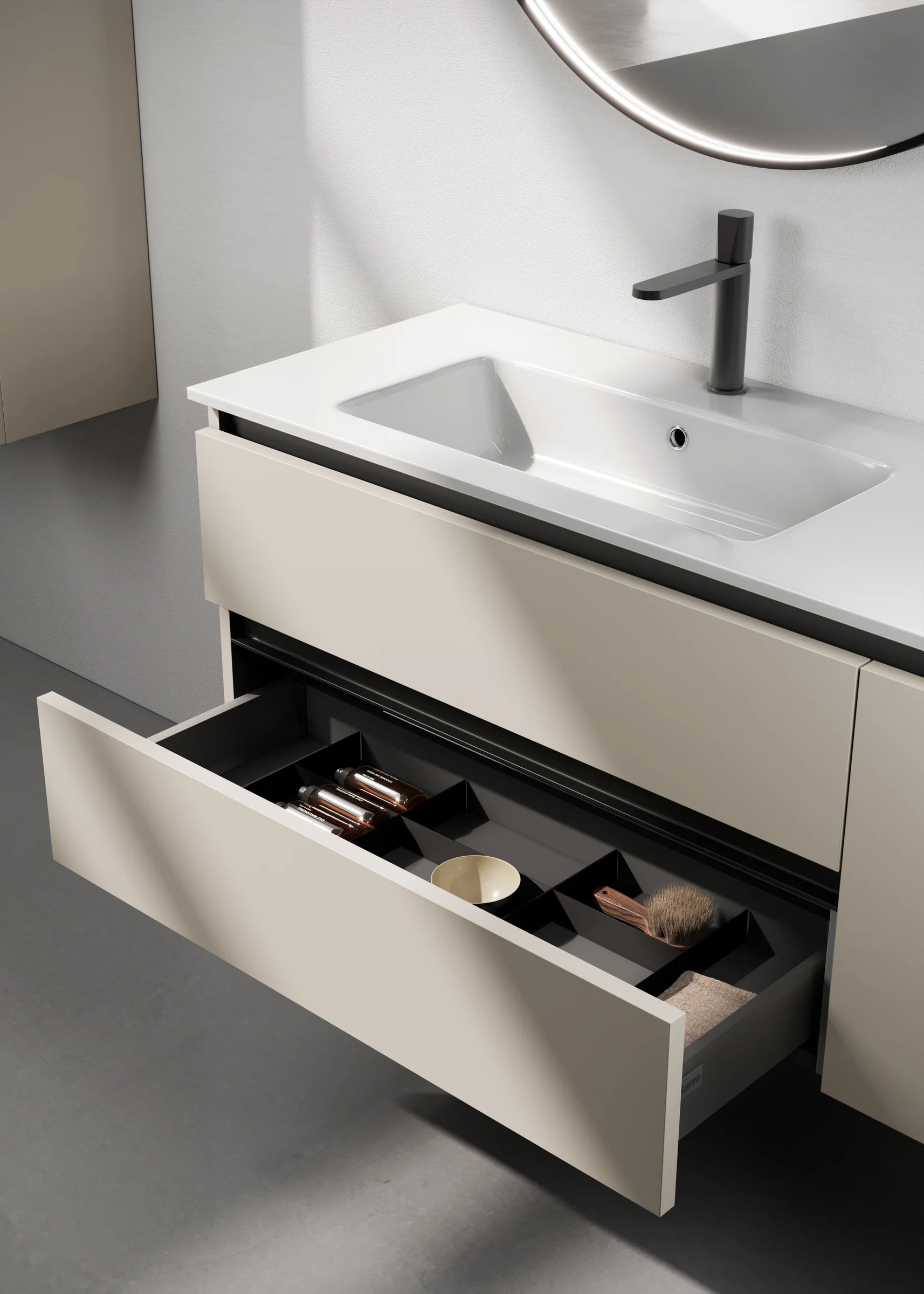 Gaia 12 drawer and integrated basin detail