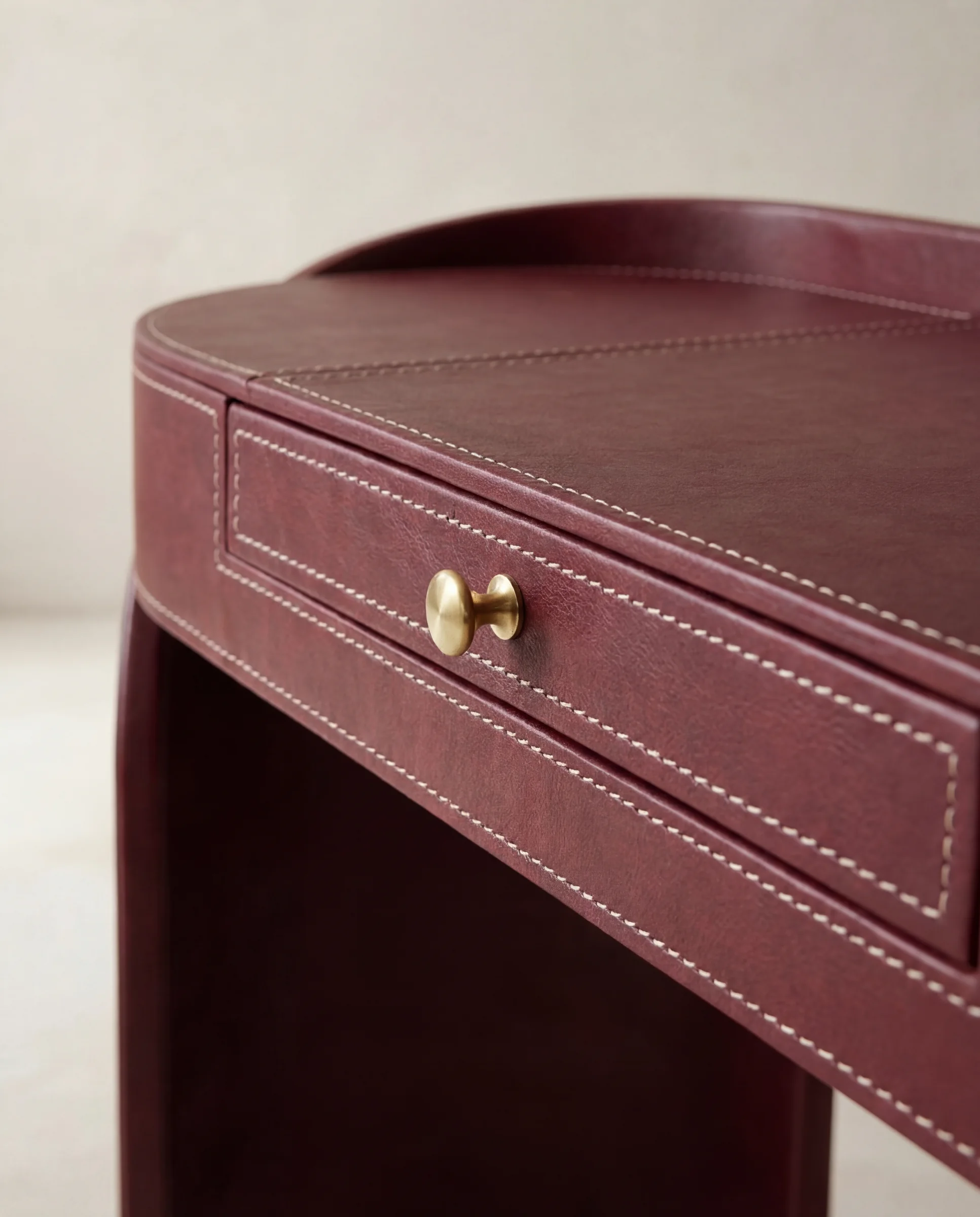 Console upholstery and stitching detail