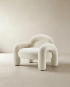 Cream armchair, three-quarter view