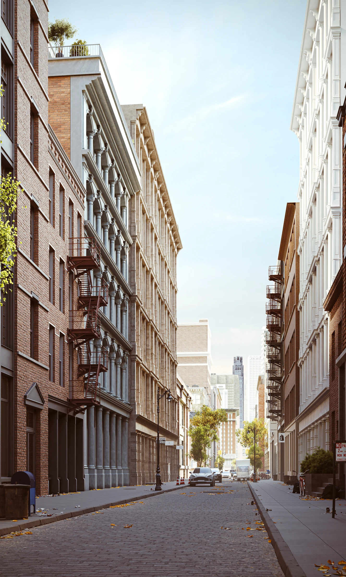 Street view along the New York building frontage