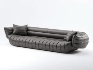 Grey sofa with deeply folded upholstery